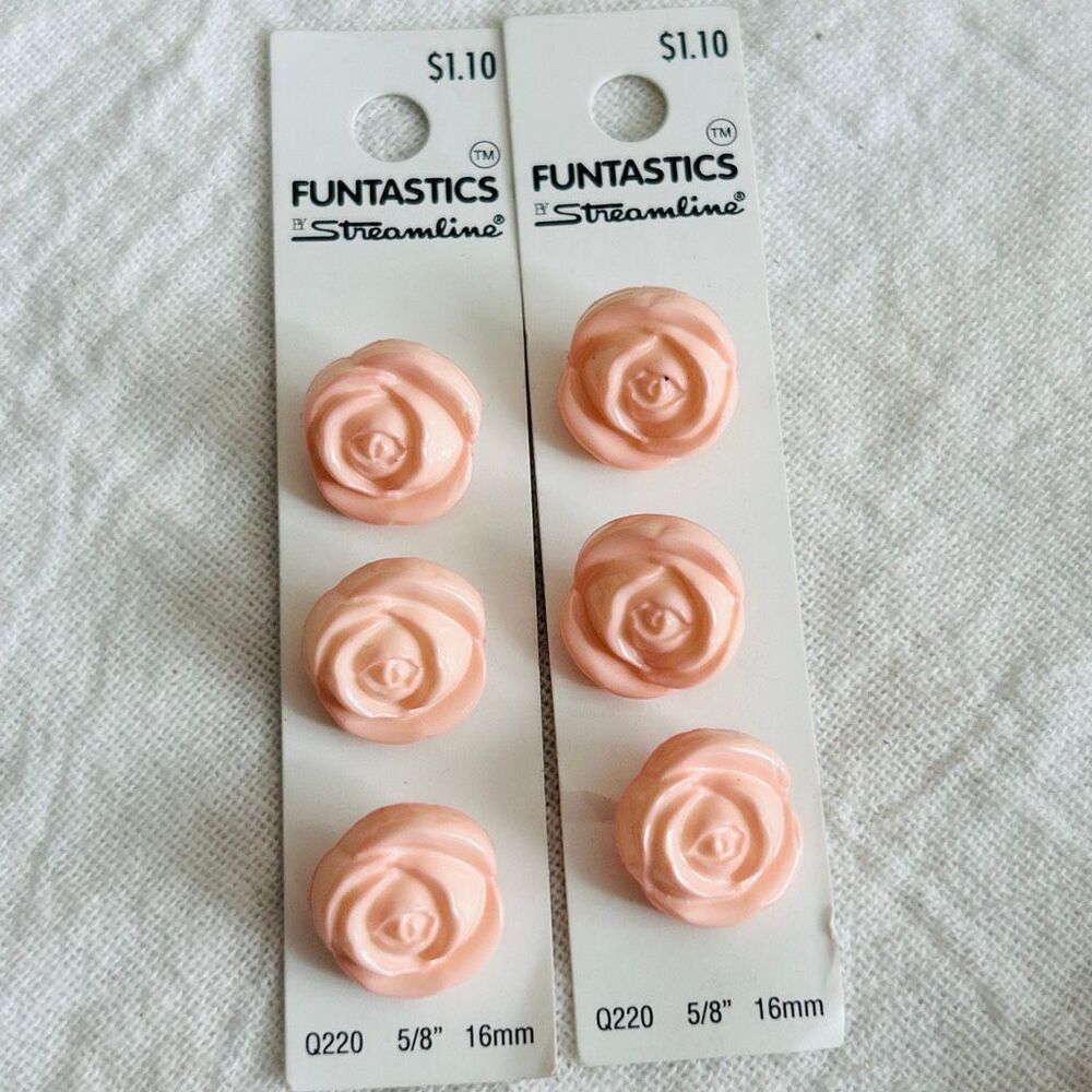 (6) Vintage Pink Rose Funtastics Streamline Buttons Made in Italy